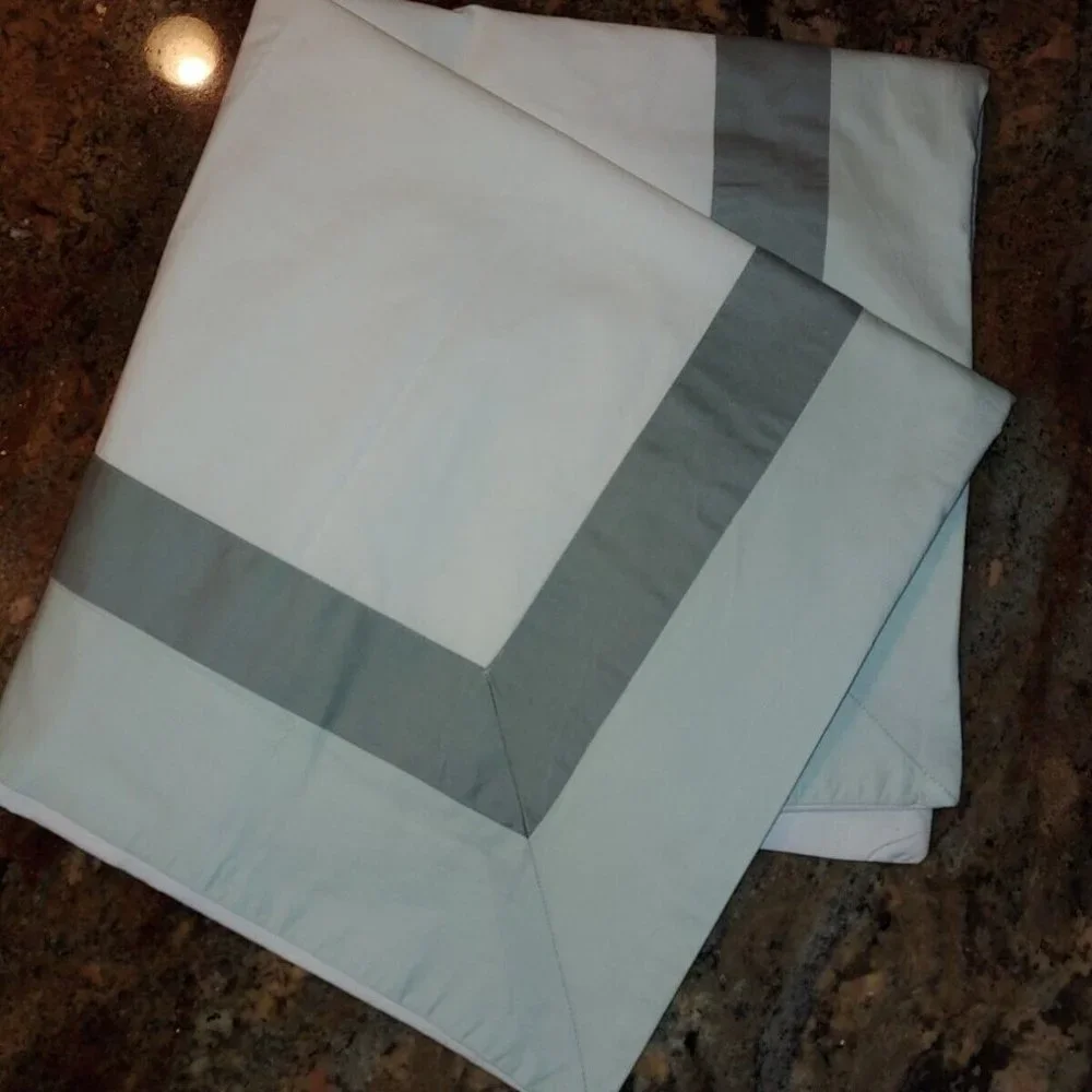 1 Restoration Hardware Banded or Framed White & Green Sateen Euro Sham 25x25